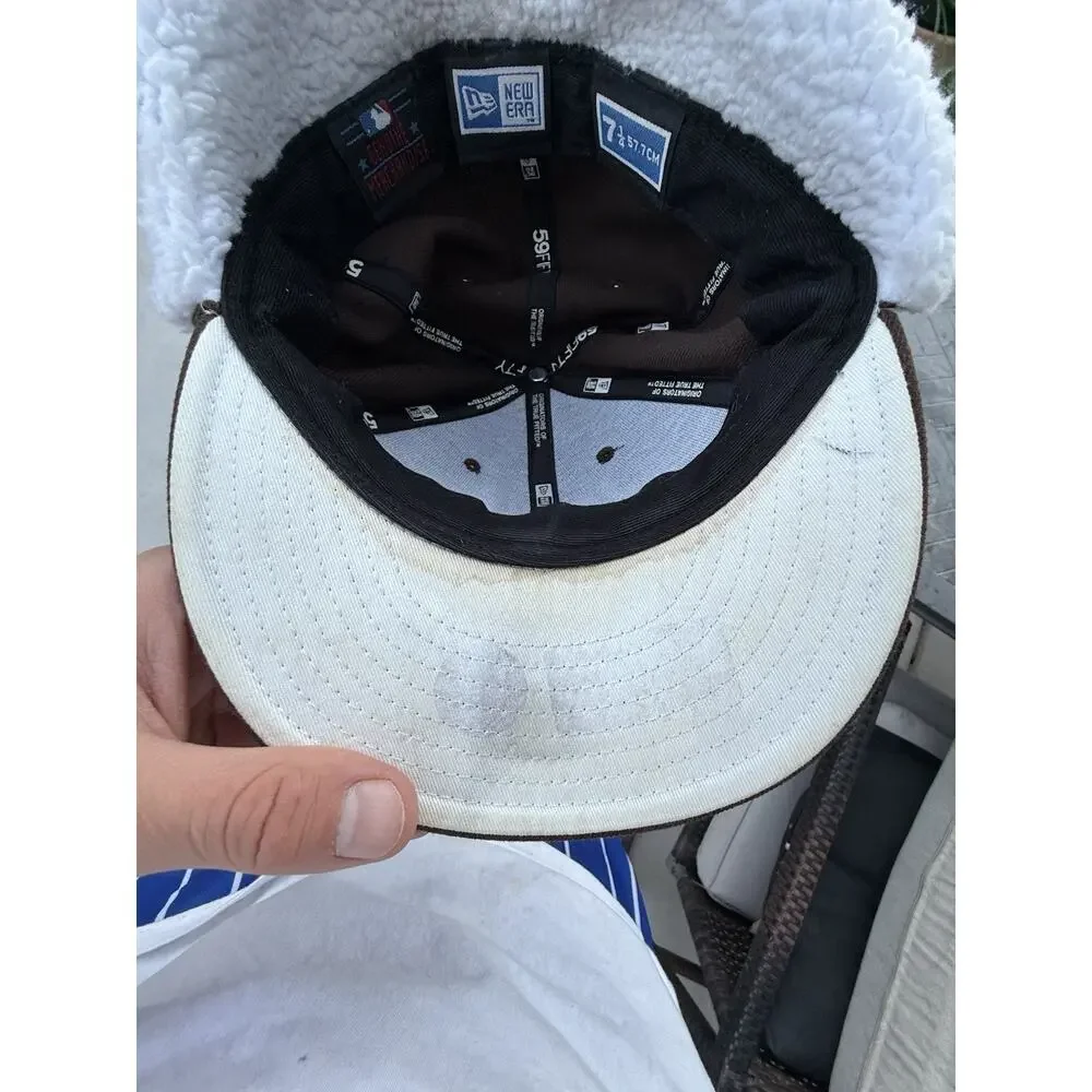 Brown New Era MLB Trapper Cap With dog Ears And White faux Sherpa Lining